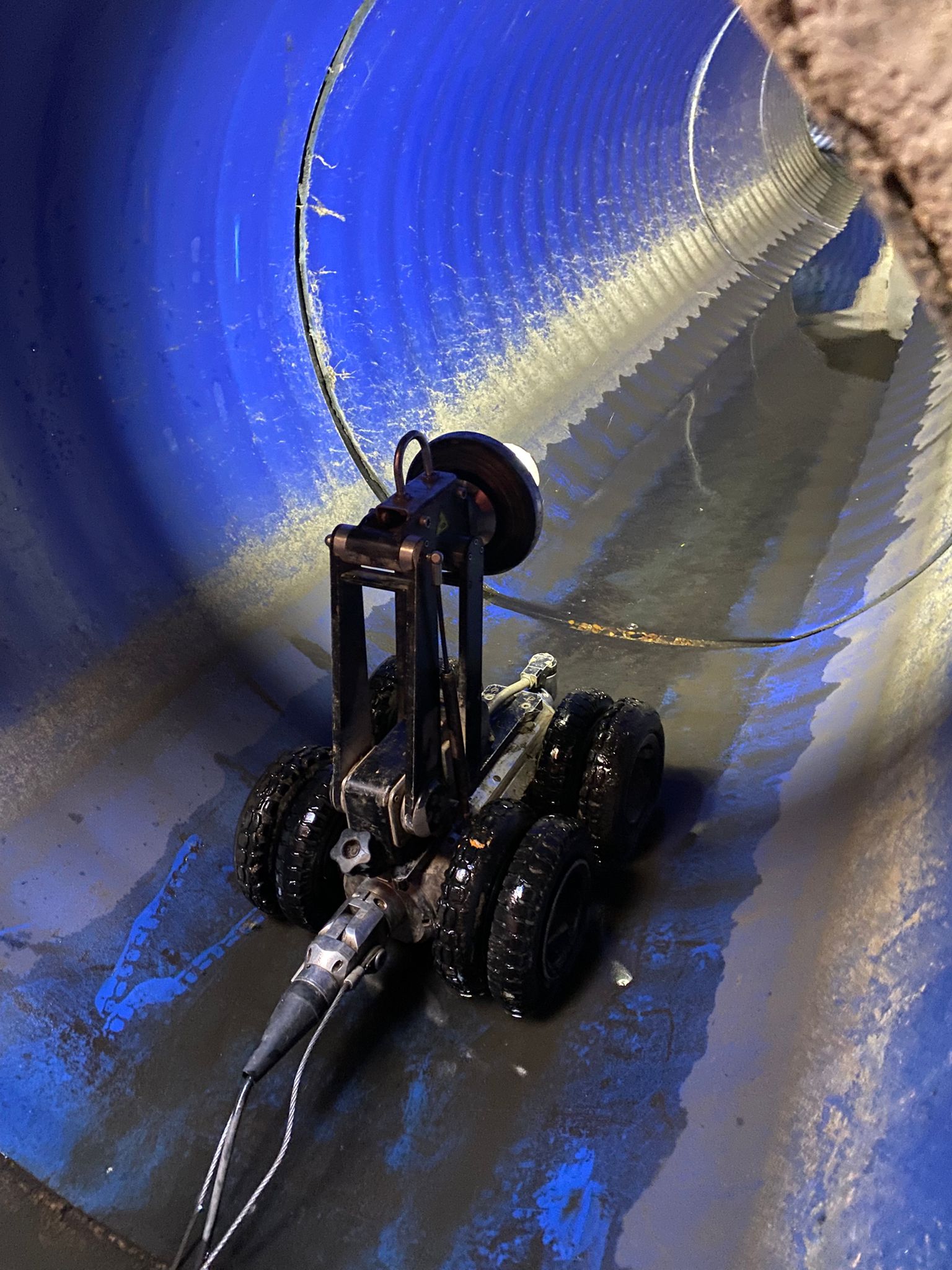 CCTV inspection equipment operating inside a drainage pipe