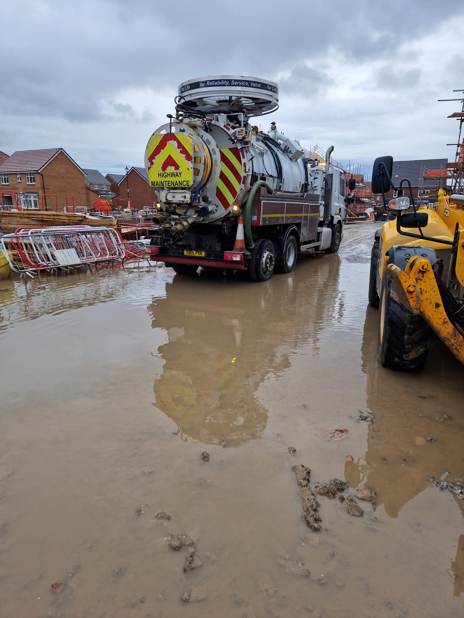 Specialist WasteClean tanker working on a construction site